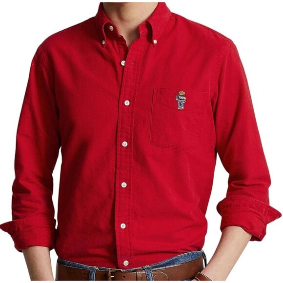 Polo Ralph Lauren Bear Logo Oxford Shirt Button Down Performance Kids XL Men S - Picture 1 of 12